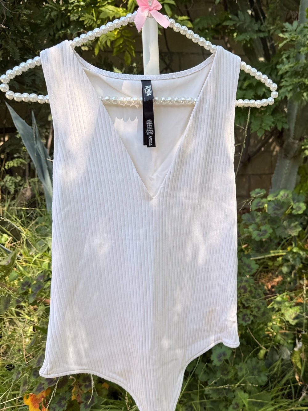 Victoria's Secret Cream Ribbed V-Neck Bodysuit